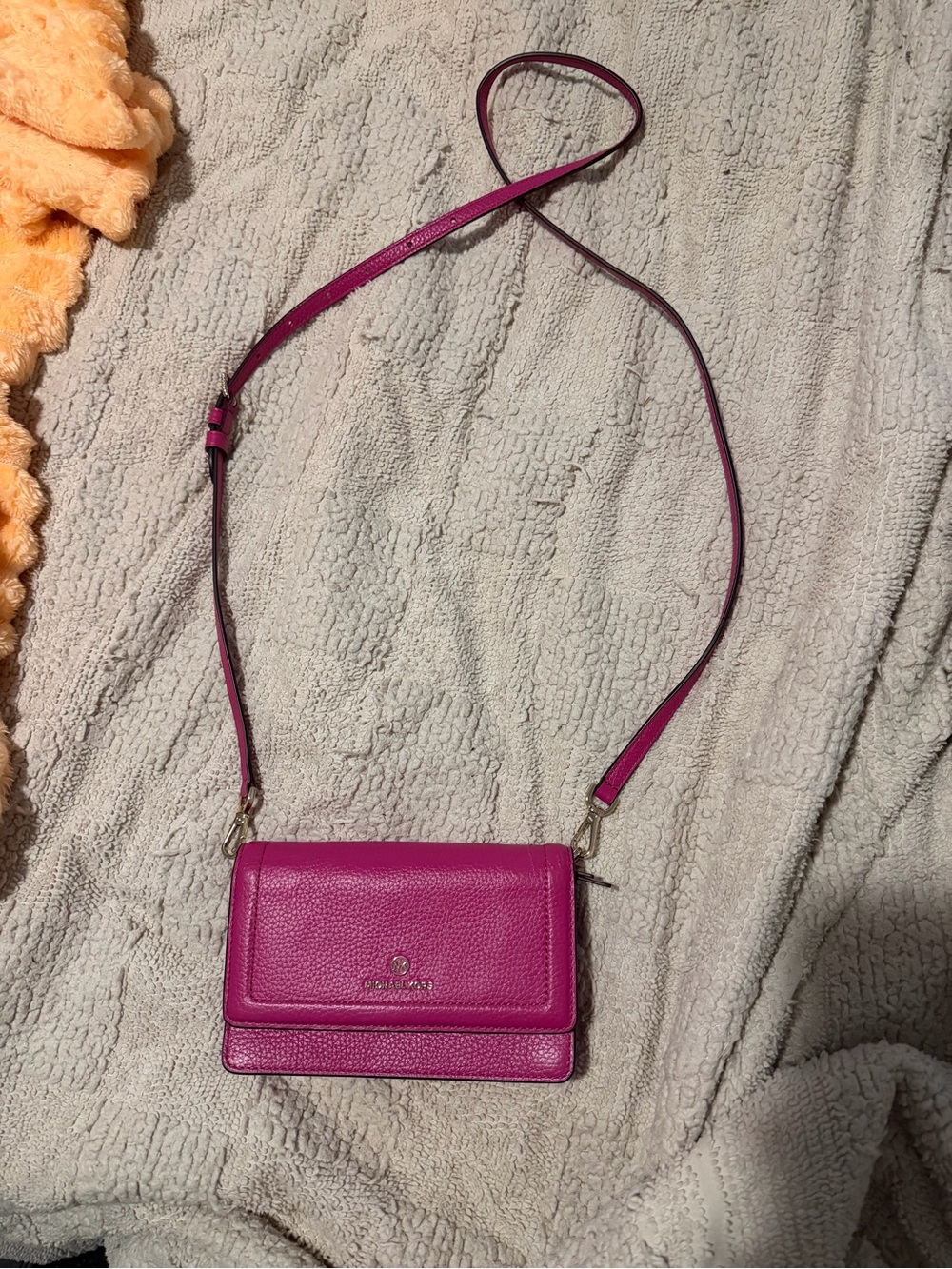 Michael Kors Fuchsia Pebbled Leather Crossbody Wallet